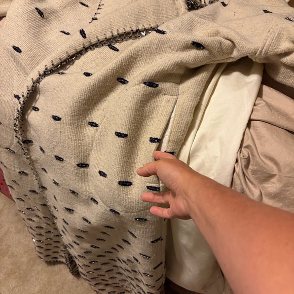 OOK Vintage Designer Wool Beaded Duster in Cream & Black - Picture 7 of 12